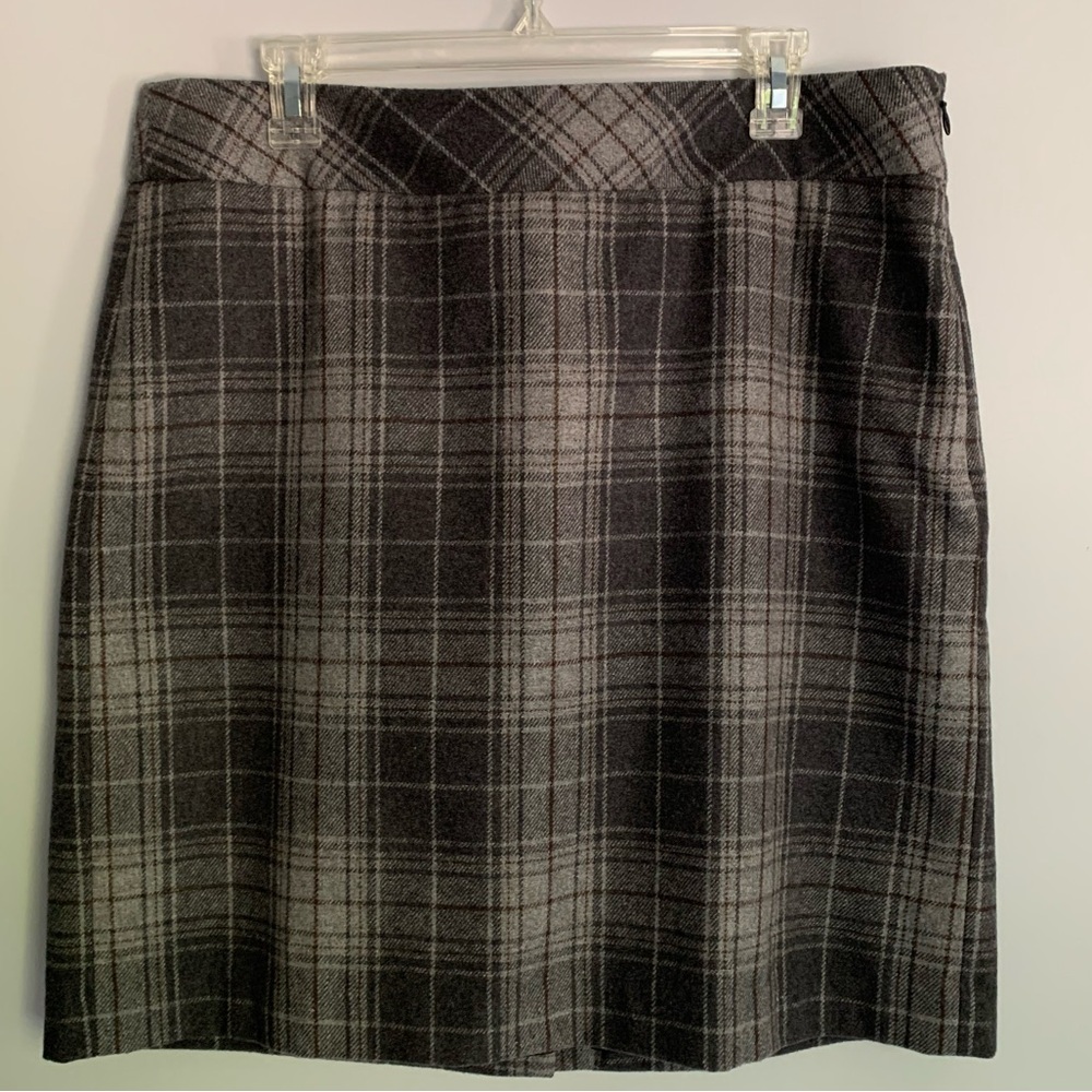 Eddie Bauer Grey Plaid Wool Skirt